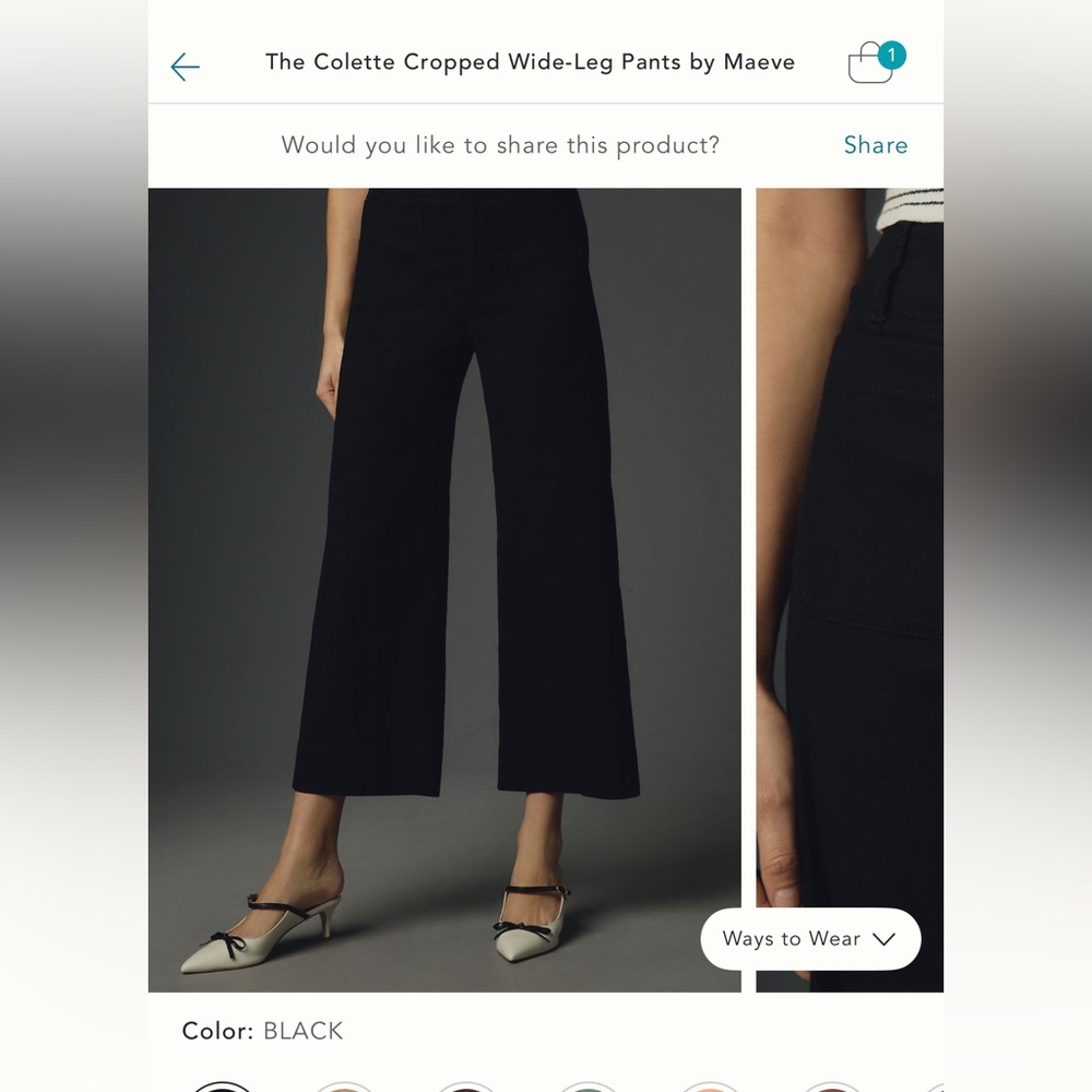 Anthropologie Colette Cropped Wide Leg Pants by Maeve